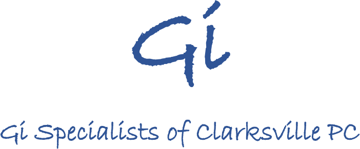 A blue and white logo of the gi specialists